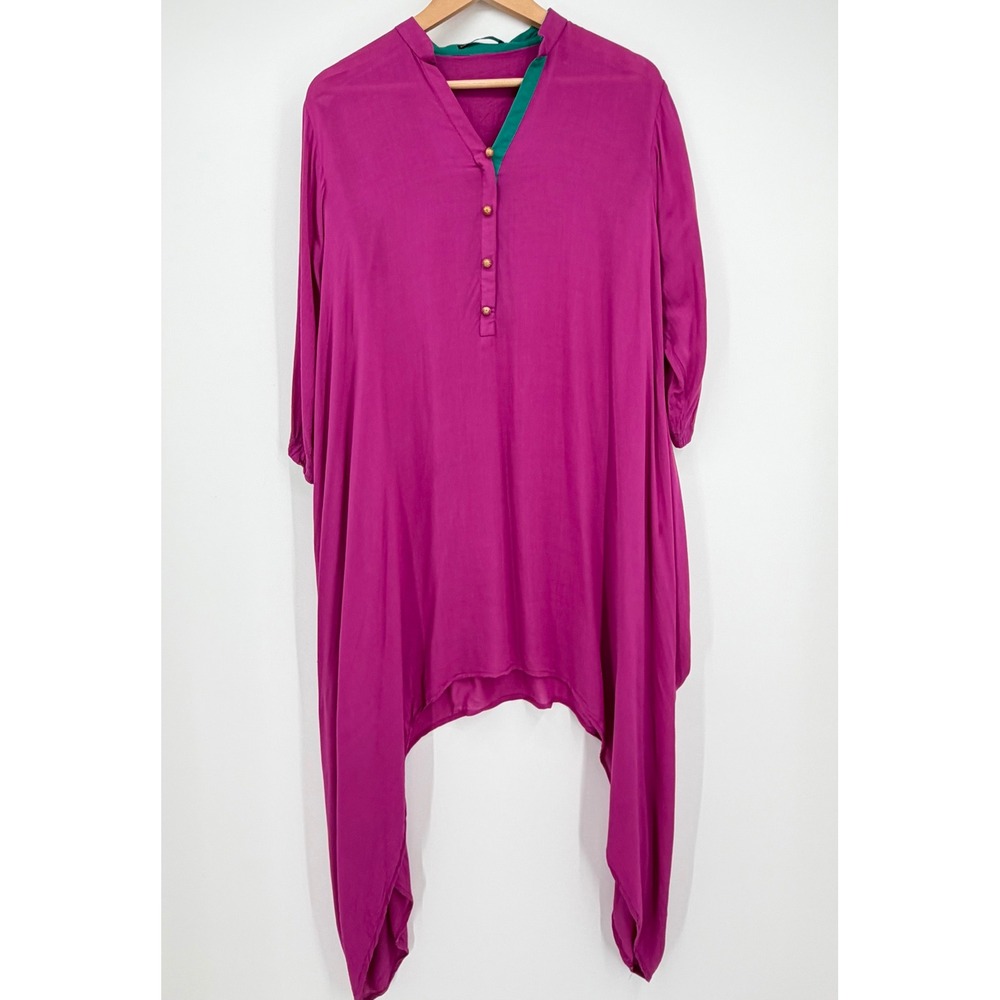 Limelight Magenta Embroidered Handkerchief Hem Tunic Top Large Pink Teal Gold - Picture 3 of 10